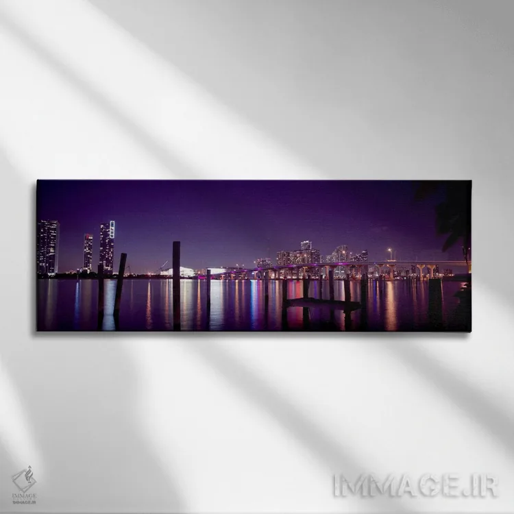 تابلو منظرهٔ گستردهٔ آسماننمای میامی (شب) اثر هنرمند ناشناس - نمای روبهرو روی دیوار