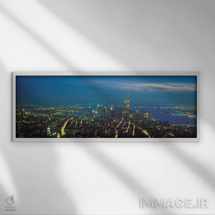 تابلو منظرهٔ گستردهٔ آسماننمای نیویورک (شب) اثر هنرمند ناشناس - نمای قابدار سفید