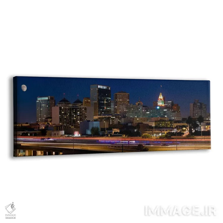 تابلو منظرهٔ گستردهٔ آسماننمای اوکلند (شب) اثر هنرمند ناشناس - نمای پرسپکتیو محصول