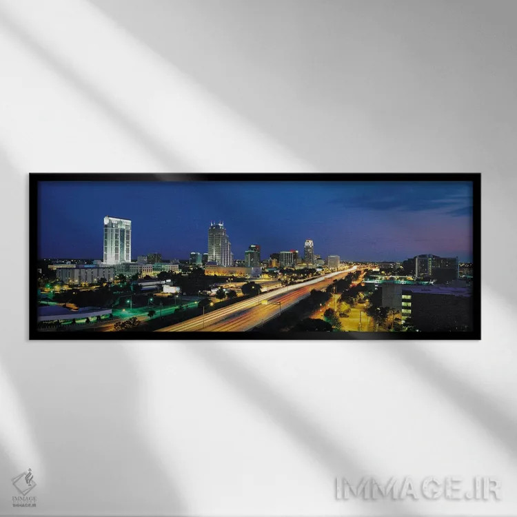 تابلو منظرهٔ گستردهٔ آسماننمای اورلاندو (شب) اثر هنرمند ناشناس - نمای قابدار مشکی