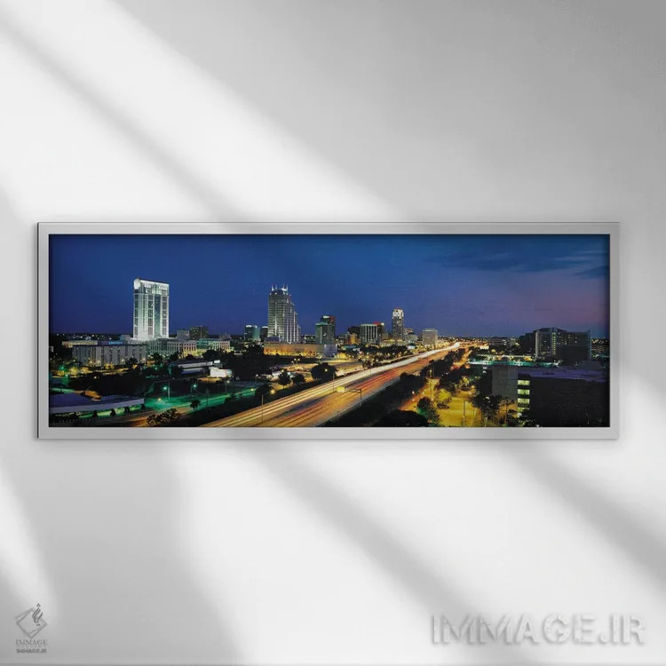 تابلو منظرهٔ گستردهٔ آسماننمای اورلاندو (شب) اثر هنرمند ناشناس - نمای قابدار سفید