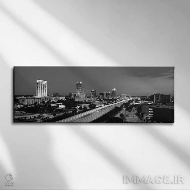 تابلو منظرهٔ گستردهٔ آسماننمای اورلاندو (سیاه و سفید) اثر هنرمند ناشناس - نمای روبهرو روی دیوار