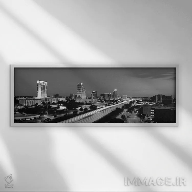 تابلو منظرهٔ گستردهٔ آسماننمای اورلاندو (سیاه و سفید) اثر هنرمند ناشناس - نمای قابدار سفید