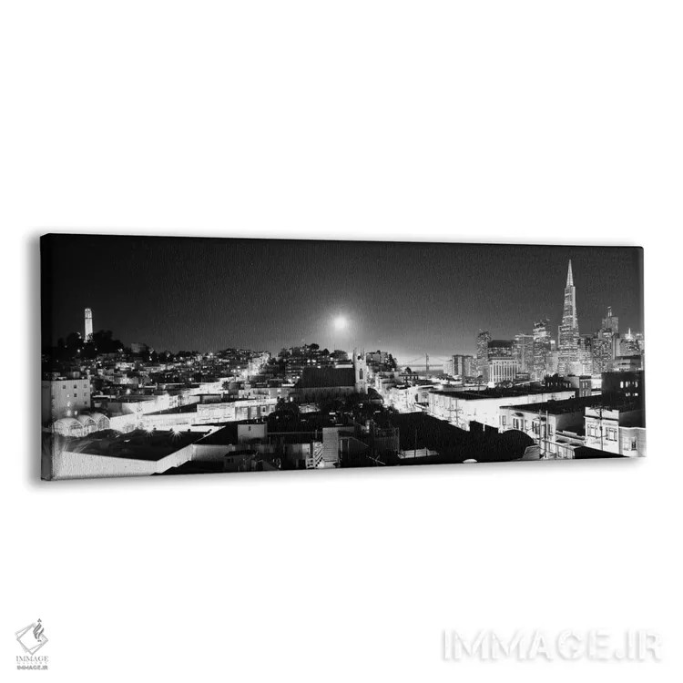 تابلو منظرهٔ گستردهٔ آسماننمای سانفرانسیسکو (سیاه و سفید) اثر هنرمند ناشناس - نمای پرسپکتیو محصول