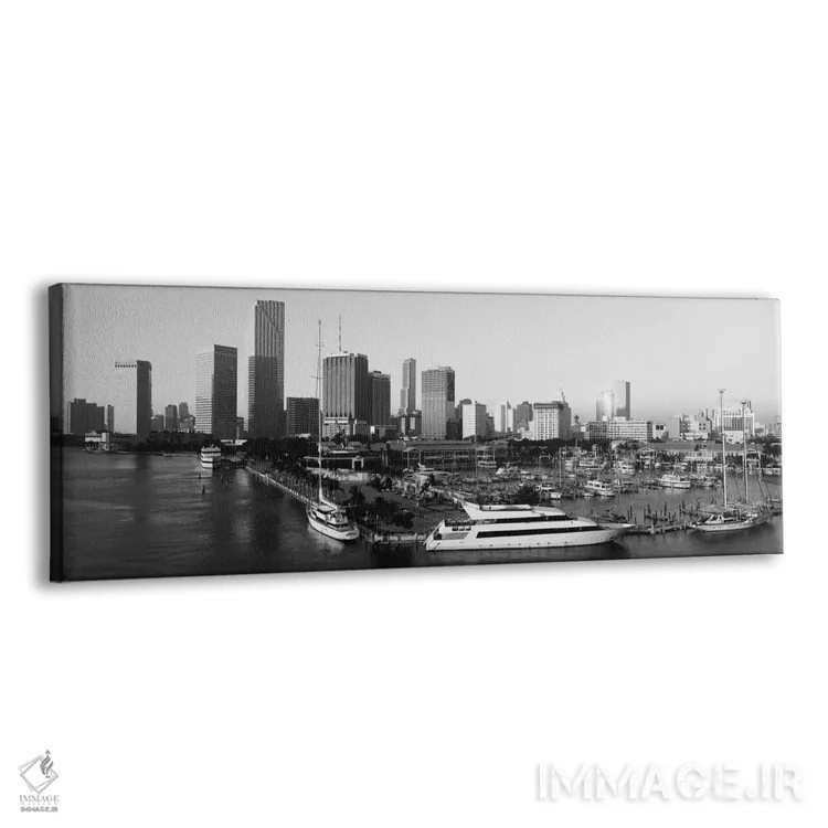 تابلو منظرهٔ گستردهٔ آسماننمای میامی (سیاه و سفید) اثر هنرمند ناشناس - نمای پرسپکتیو محصول