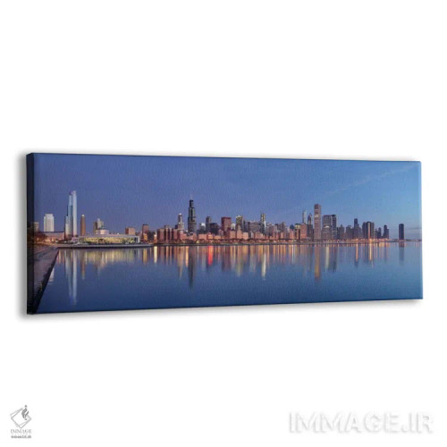 تابلو منظرهٔ گستردهٔ آسماننمای شیکاگو (غروب) اثر هنرمند ناشناس - نمای پرسپکتیو محصول