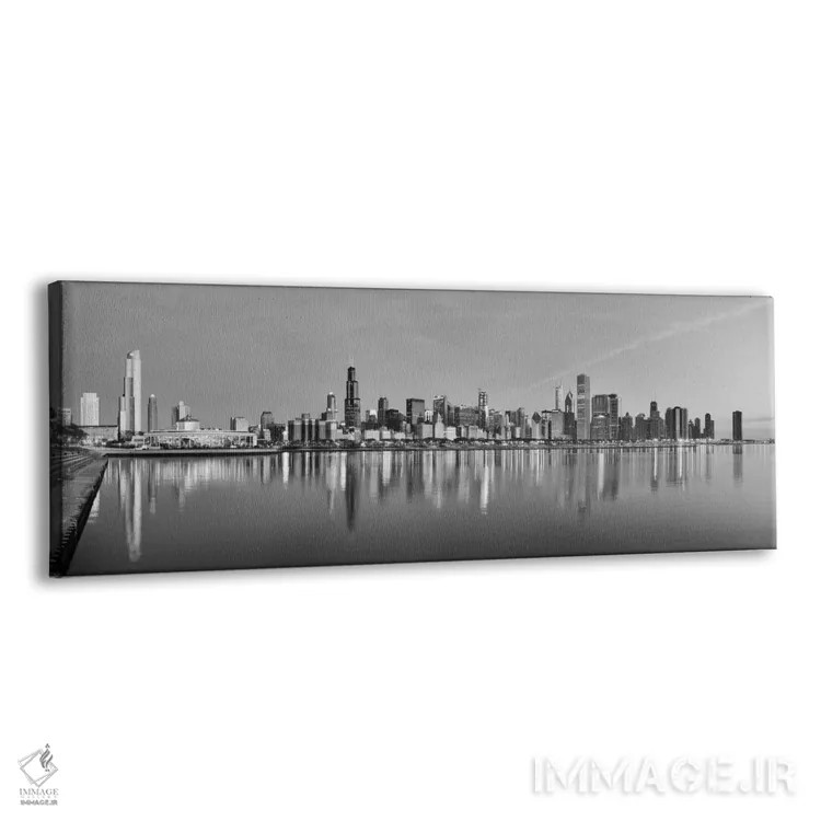 تابلو منظرهٔ گستردهٔ آسماننمای شیکاگو (سیاه و سفید) اثر هنرمند ناشناس - نمای پرسپکتیو محصول