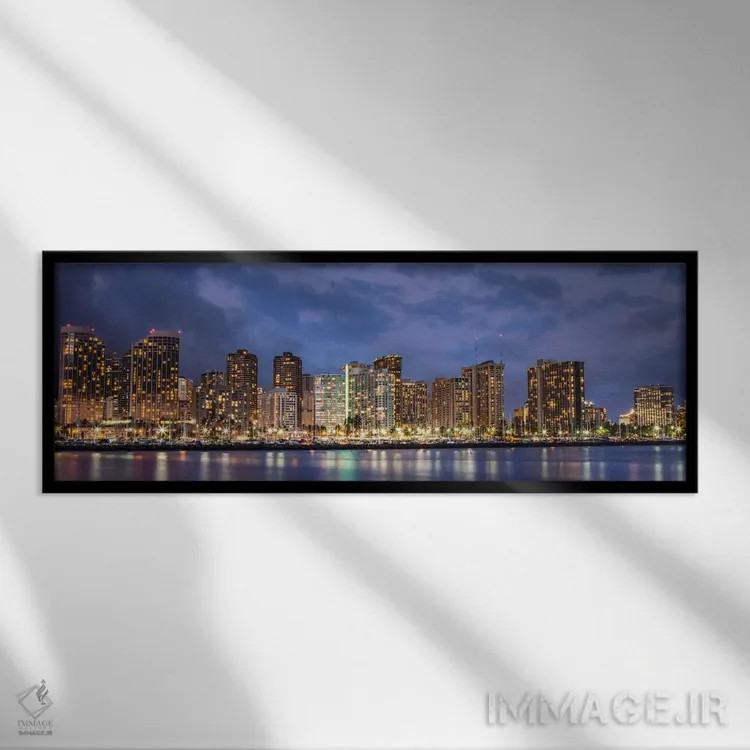 تابلو منظرهٔ گستردهٔ آسماننمای هونولولو (غروب) اثر هنرمند ناشناس - نمای قابدار مشکی