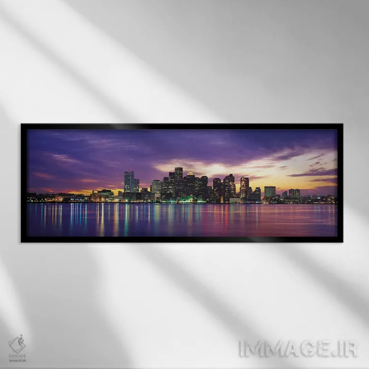 تابلو منظرهٔ گستردهٔ آسماننمای بوستون (غروب) اثر هنرمند ناشناس - نمای قابدار مشکی