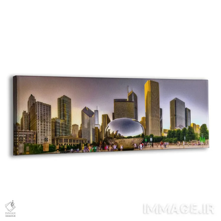 تابلو منظرهٔ گستردهٔ آسماننمای شیکاگو (غروب) اثر هنرمند ناشناس - نمای پرسپکتیو محصول