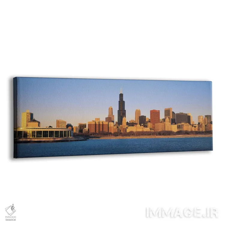 تابلو منظرهٔ گستردهٔ آسماننمای شیکاگو (غروب) اثر هنرمند ناشناس - نمای پرسپکتیو محصول