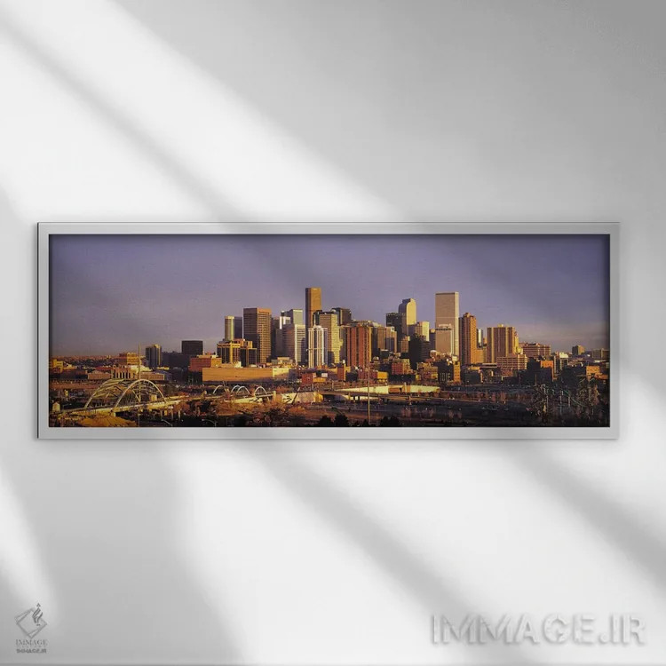 تابلو منظرهٔ گستردهٔ آسماننمای دنور (غروب) اثر هنرمند ناشناس - نمای قابدار سفید