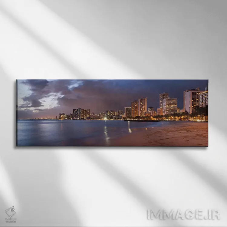 تابلو منظرهٔ گستردهٔ آسماننمای هونولولو (غروب) اثر هنرمند ناشناس - نمای روبهرو روی دیوار