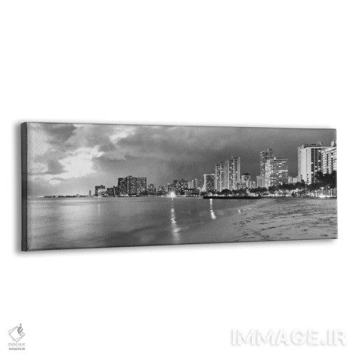 تابلو منظرهٔ گستردهٔ آسماننمای هونولولو (سیاه و سفید) اثر هنرمند ناشناس - نمای پرسپکتیو محصول