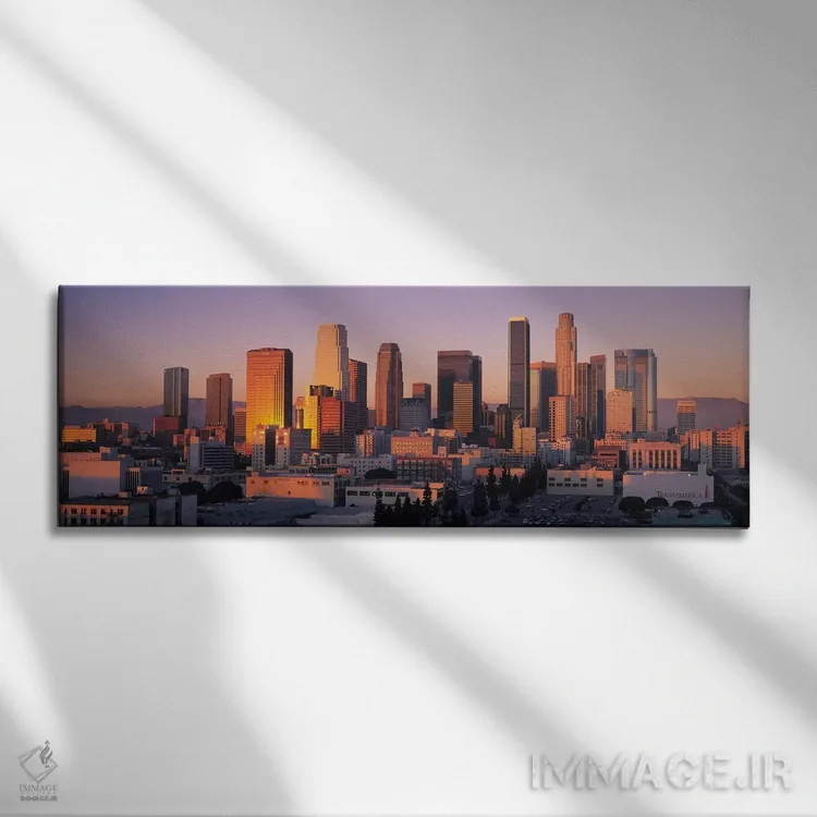 تابلو منظرهٔ گستردهٔ آسماننمای لسآنجلس (غروب) اثر هنرمند ناشناس - نمای روبهرو روی دیوار
