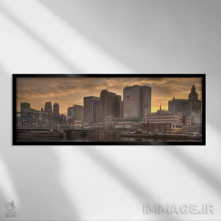 تابلو منظرهٔ گستردهٔ آسماننمای نیوارک (غروب) اثر هنرمند ناشناس - نمای قابدار مشکی