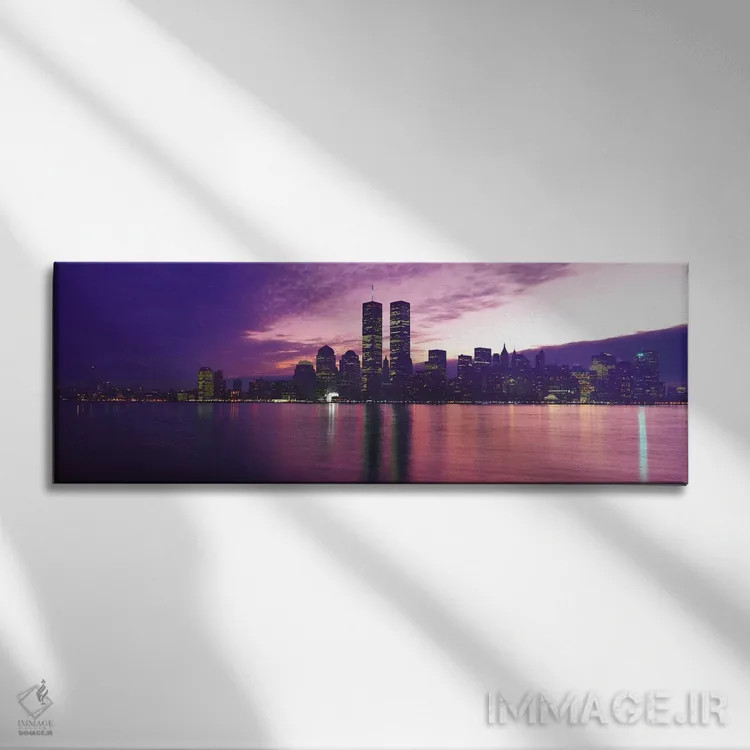 تابلو منظرهٔ گستردهٔ آسماننمای نیویورک (غروب) اثر هنرمند ناشناس - نمای روبهرو روی دیوار