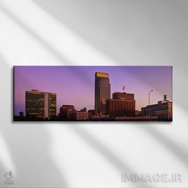 تابلو منظرهٔ گستردهٔ آسماننمای اوماها (غروب) اثر هنرمند ناشناس - نمای روبهرو روی دیوار