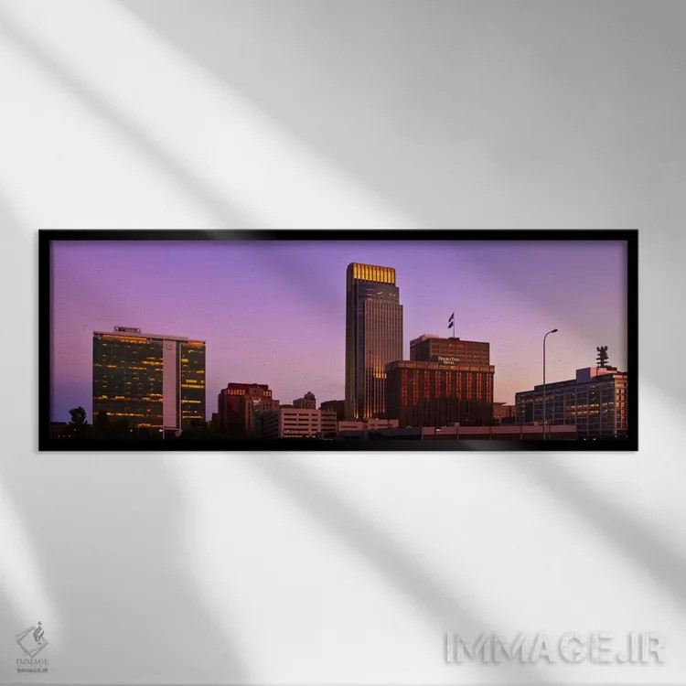 تابلو منظرهٔ گستردهٔ آسماننمای اوماها (غروب) اثر هنرمند ناشناس - نمای قابدار مشکی