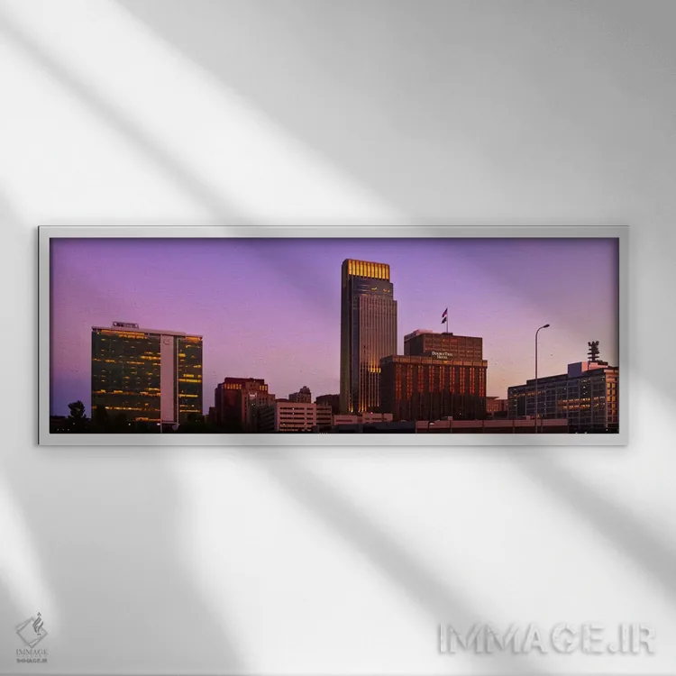 تابلو منظرهٔ گستردهٔ آسماننمای اوماها (غروب) اثر هنرمند ناشناس - نمای قابدار سفید