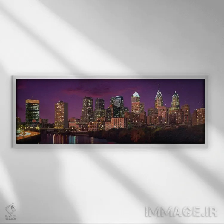 تابلو منظرهٔ گستردهٔ آسماننمای فیلادلفیا (غروب) اثر هنرمند ناشناس - نمای قابدار سفید