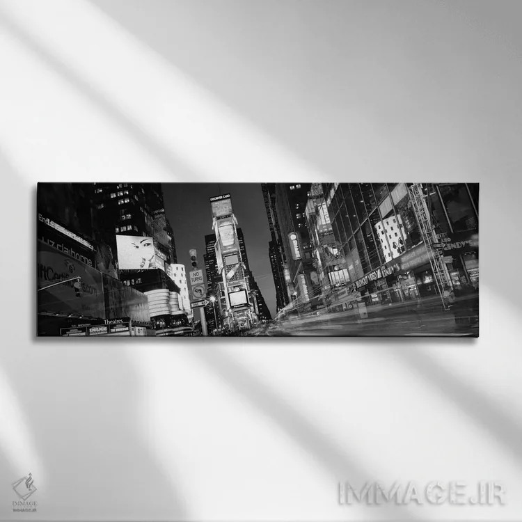 تابلو منظرهٔ گستردهٔ آسماننمای نیویورک (سیاه و سفید) اثر هنرمند ناشناس - نمای روبهرو روی دیوار