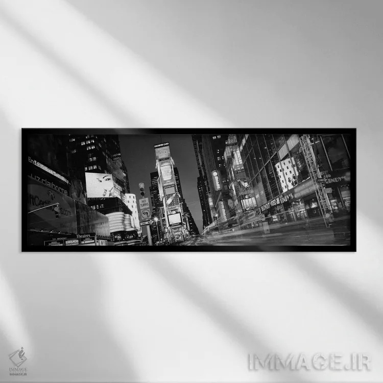 تابلو منظرهٔ گستردهٔ آسماننمای نیویورک (سیاه و سفید) اثر هنرمند ناشناس - نمای قابدار مشکی