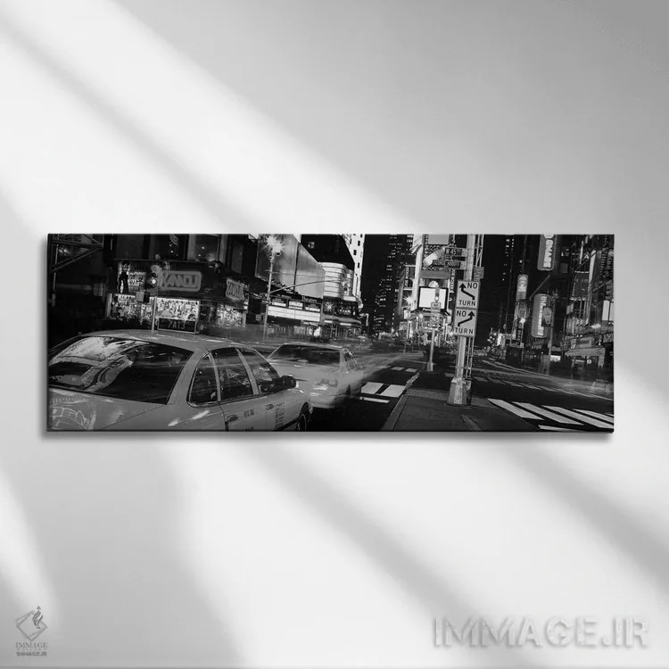 تابلو منظرهٔ گستردهٔ آسماننمای نیویورک (سیاه و سفید) اثر هنرمند ناشناس - نمای روبهرو روی دیوار