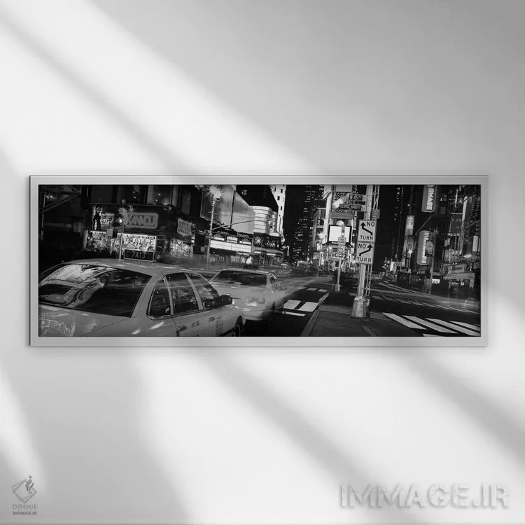 تابلو منظرهٔ گستردهٔ آسماننمای نیویورک (سیاه و سفید) اثر هنرمند ناشناس - نمای قابدار سفید