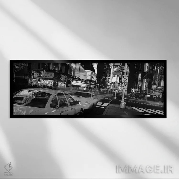 تابلو منظرهٔ گستردهٔ آسماننمای نیویورک (سیاه و سفید) اثر هنرمند ناشناس - نمای قابدار مشکی