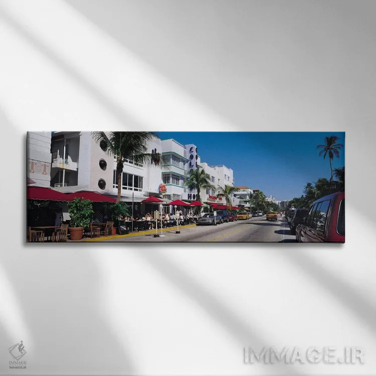 تابلو منظرهٔ گستردهٔ آسماننمای میامی (ساوت بیچ) اثر هنرمند ناشناس - نمای روبهرو روی دیوار