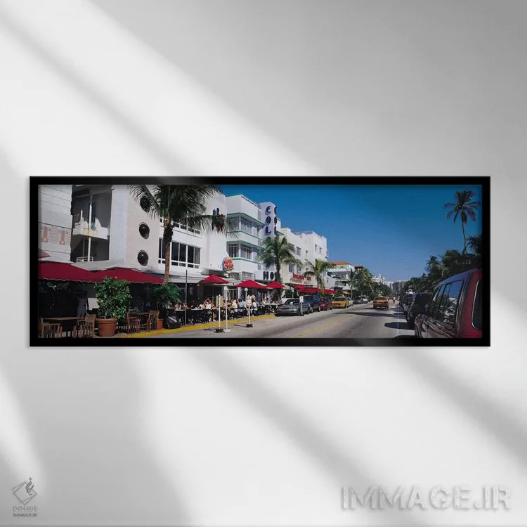 تابلو منظرهٔ گستردهٔ آسماننمای میامی (ساوت بیچ) اثر هنرمند ناشناس - نمای قابدار مشکی