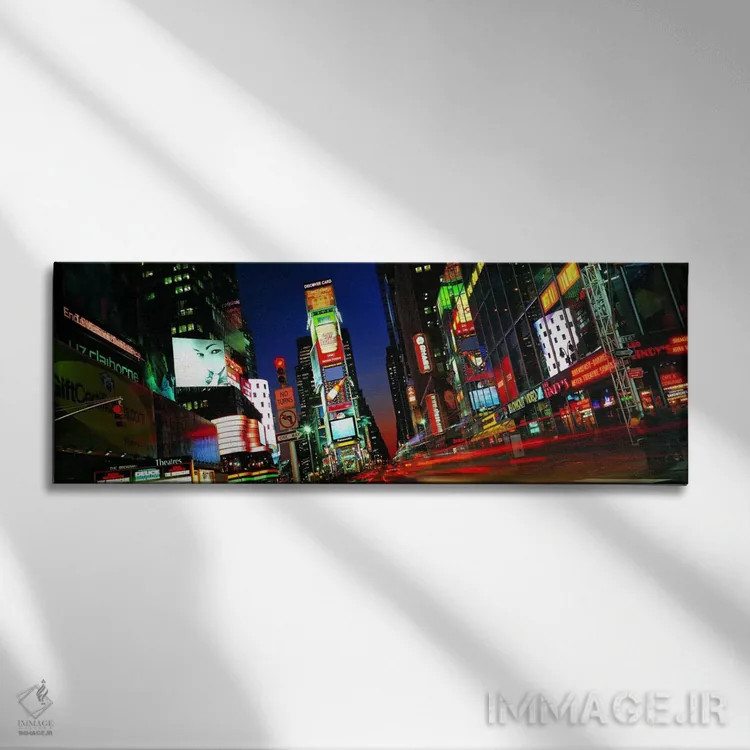 تابلو منظرهٔ گستردهٔ آسماننمای نیویورک (تایمز اسکوئر) اثر هنرمند ناشناس - نمای روبهرو روی دیوار