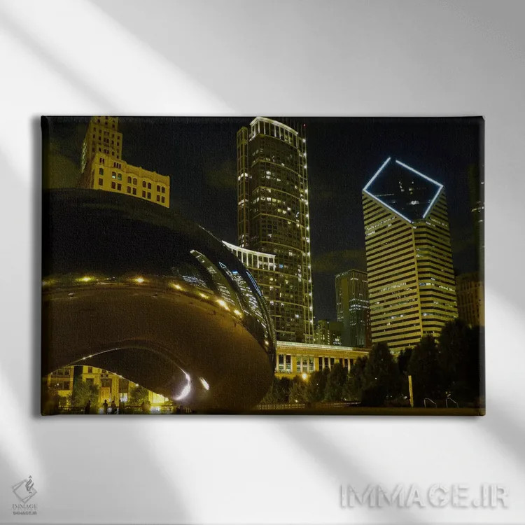 تابلو منظرهٔ شهری تندیس کلود گیت شیکاگو (معروف به بین) اثر هنرمند ناشناس - نمای روبهرو روی دیوار