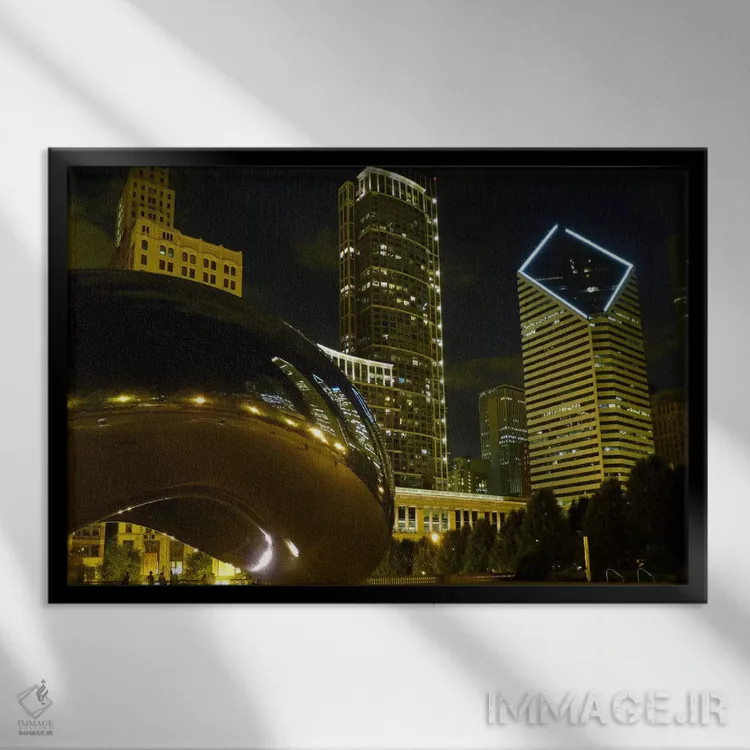 تابلو منظرهٔ شهری تندیس کلود گیت شیکاگو (معروف به بین) اثر هنرمند ناشناس - نمای قابدار مشکی