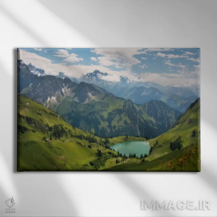 تابلو منظرهٔ کوهستانی آلپ سوئیس در بهار اثر هنرمند ناشناس - نمای روبهرو روی دیوار