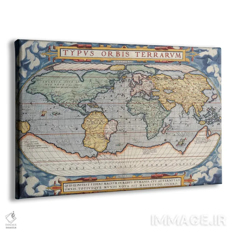 تابلو نقشهٔ قدیمی جهان، ۱۵۷۰ اثر هنرمند ناشناس - نمای پرسپکتیو محصول