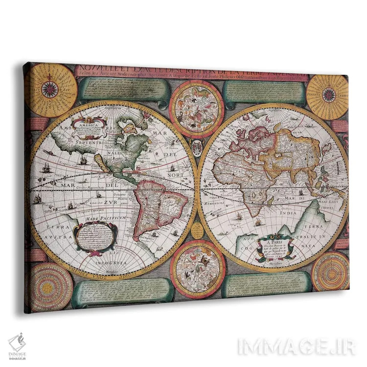 تابلو نقشهٔ قدیمی، تِر یونیورسل، ۱۵۹۴ (Terre Universelle: نام فرانسوی) اثر هنرمند ناشناس - نمای پرسپکتیو محصول