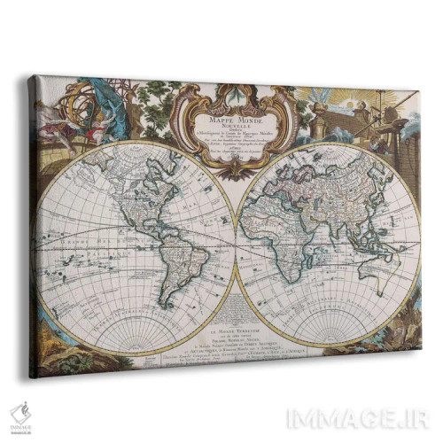 تابلو نقشهٔ قدیمی جهان با دو نیمکره اثر هنرمند ناشناس - نمای پرسپکتیو محصول