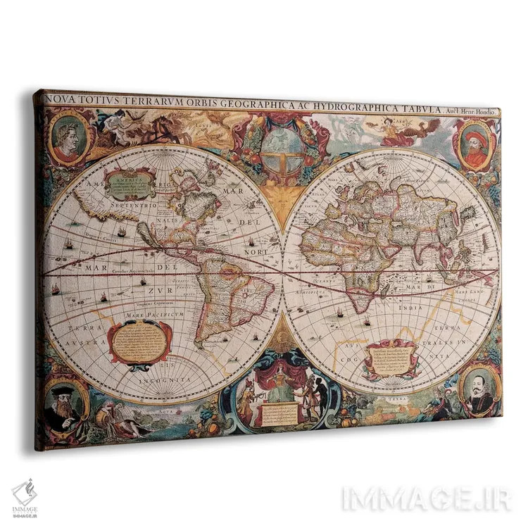 تابلو نقشهٔ قدیمی جهان اثر هنریکوس هوندیوس - نمای پرسپکتیو محصول