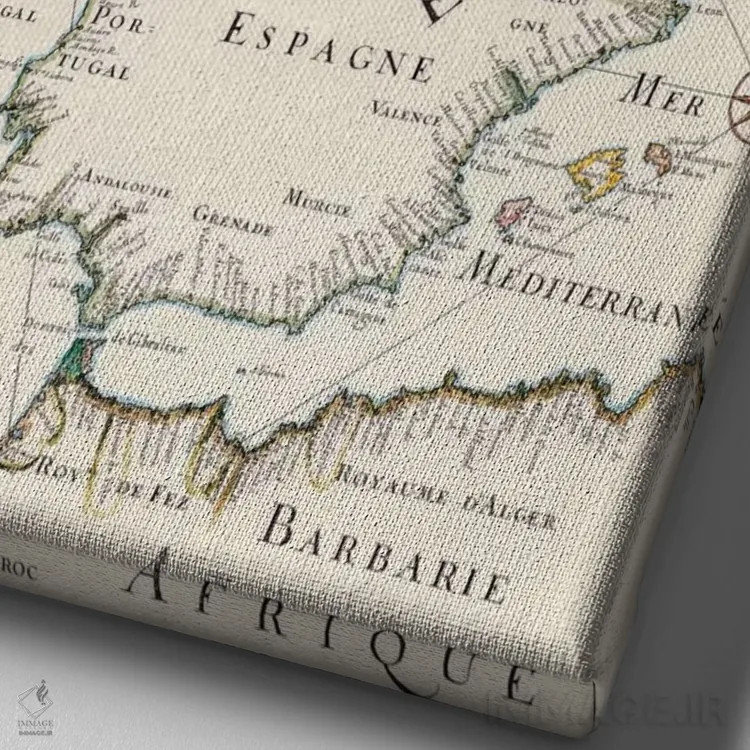 تابلو نقشهٔ قدیمی اروپای غربی اثر هنرمند ناشناس - نمای نزدیک بافت بوم