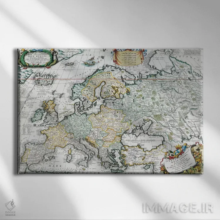 تابلو نقشهٔ قدیمی اروپا اثر هنرمند ناشناس - نمای روبهرو روی دیوار