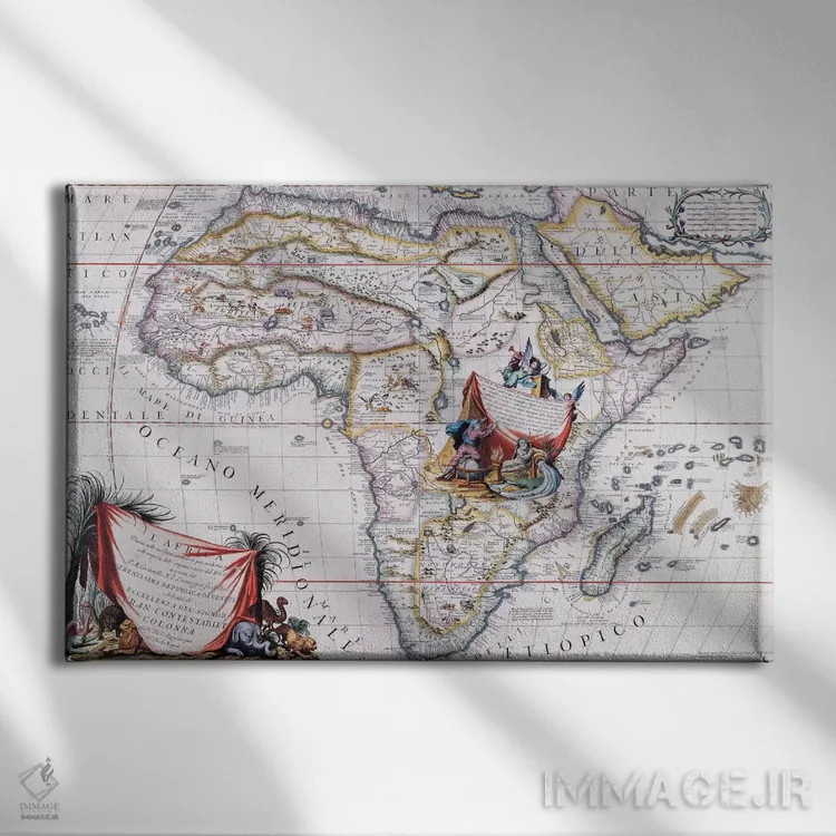 تابلو نقشهٔ قدیمی آفریقا اثر هنرمند ناشناس - نمای روبهرو روی دیوار