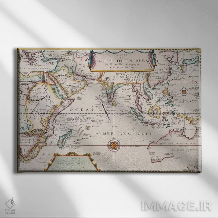تابلو نقشهٔ قدیمی اقیانوس هند اثر هنرمند ناشناس - نمای روبهرو روی دیوار