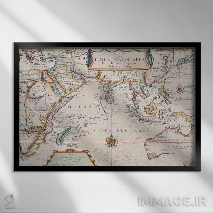 تابلو نقشهٔ قدیمی اقیانوس هند اثر هنرمند ناشناس - نمای قابدار مشکی