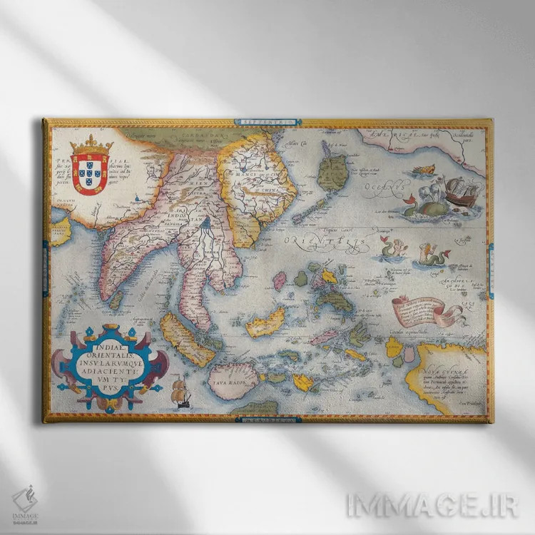 تابلو نقشهٔ قدیمی شرق آسیا اثر هنرمند ناشناس - نمای روبهرو روی دیوار