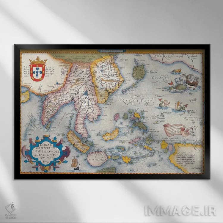 تابلو نقشهٔ قدیمی شرق آسیا اثر هنرمند ناشناس - نمای قابدار مشکی