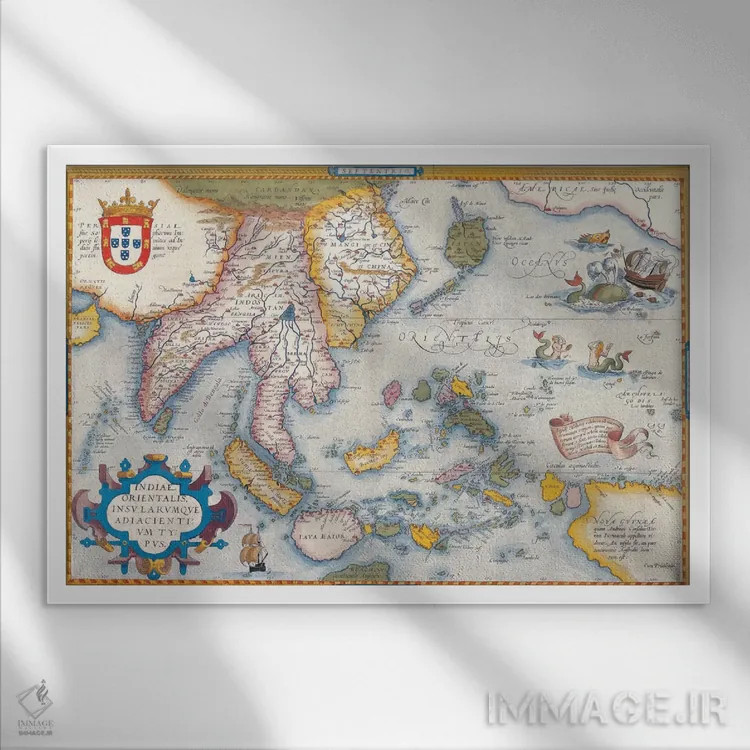 تابلو نقشهٔ قدیمی شرق آسیا اثر هنرمند ناشناس - نمای قابدار سفید