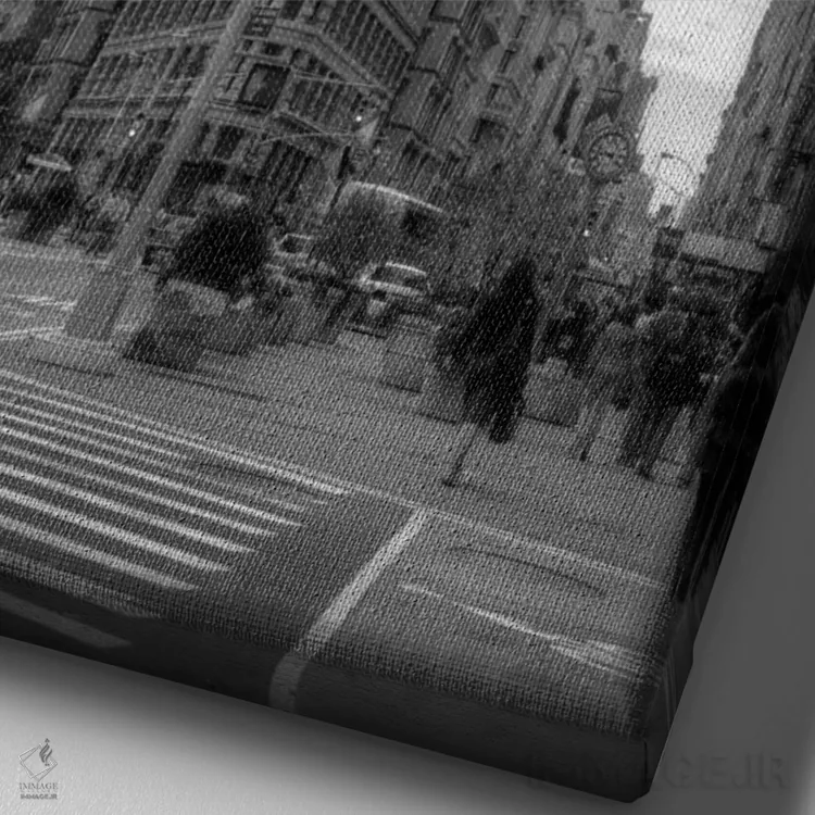 تابلو ساختمان فلتآیرون (نیویورک) اثر کریستوفر بلیس - نمای نزدیک بافت بوم