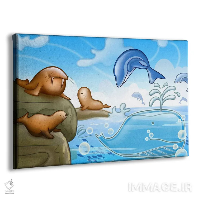 تابلو فکها، دلفینها و نهنگ اثر هنرمند ناشناس - نمای پرسپکتیو محصول